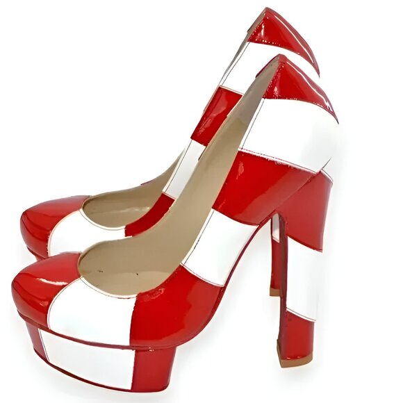 Kandee White Red Striped Leather Streetwear Ultra High Platform Heels 39 7.5-8 - Picture 4 of 12